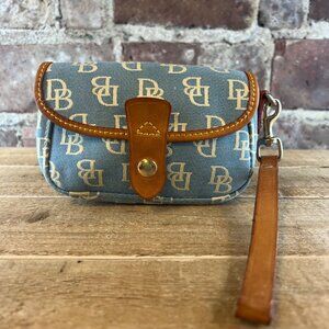 Vintage Dooney & Bourke Blue & White Logo Wristlet Canvas